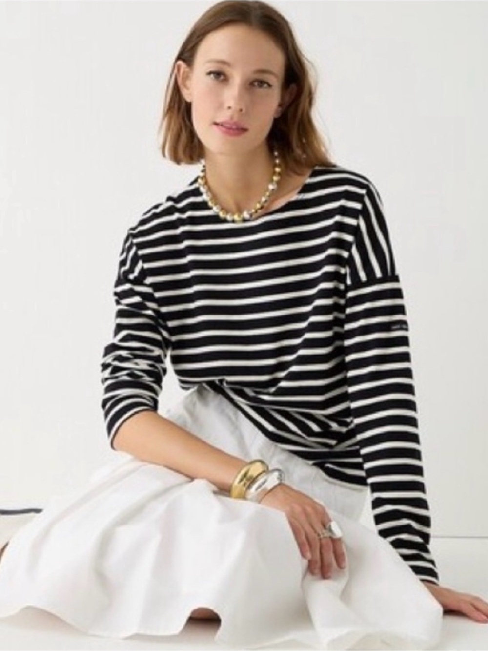Saint James for J. Crew mariner shirt black white stripe Small
